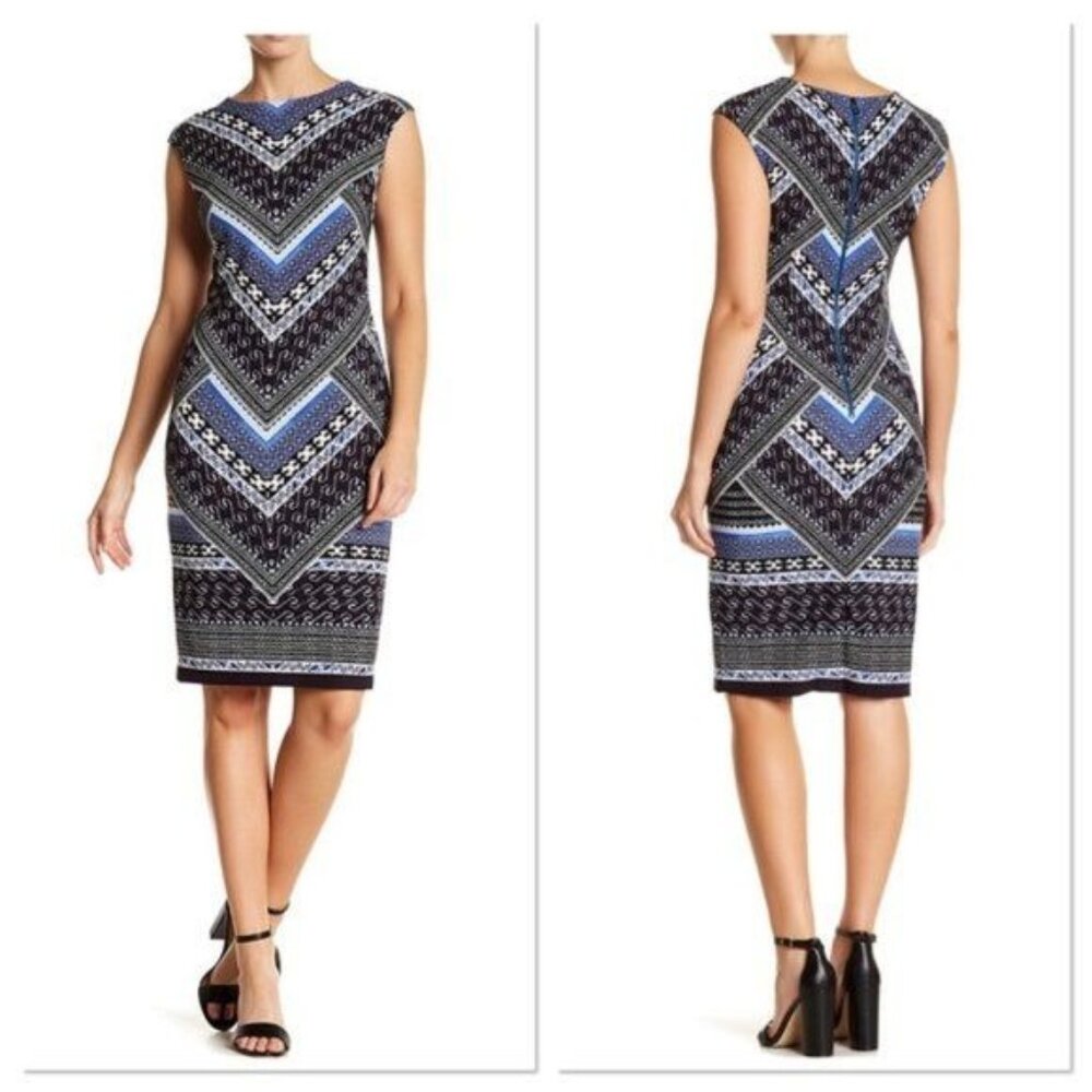 NWT Vince Camuto Extended Cap Sleeve Geometric Sheath Dress Size 6 MSRP $128